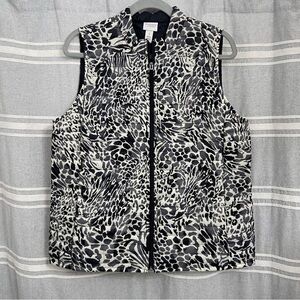 Weekends by Chicos / Black & White Leopard Print Puffer Vest Size 1(M/8)